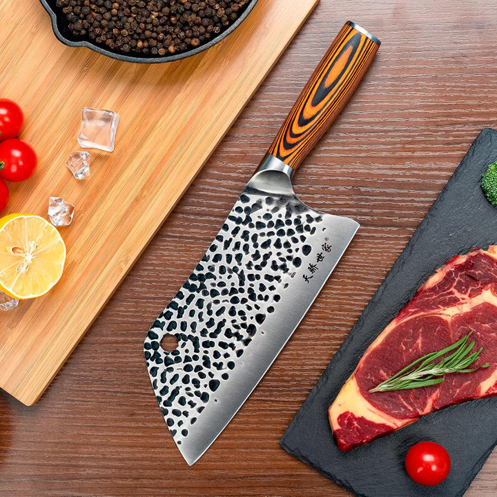 TJ POP Hackmesser Chinesisches Kochmesser Professionelles 18cm, Scharfer Full-Tang Fleischerbeil, 50