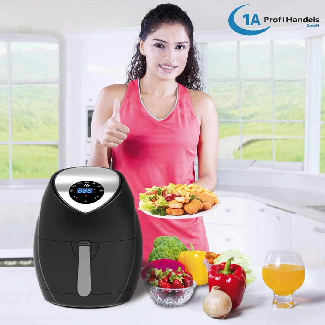 Heissluft Fritteuse ECO-AIR-PROFI DC-1400W schwarz, digitales Touch-Bedienfeld ohne Fett für leckere