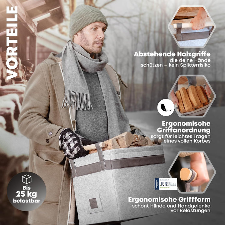 OAKAGE® Holzkorb für Kaminholz Gross [Integrierter Metallrahmen für Zusatzstabilität] Kaminholzkorb