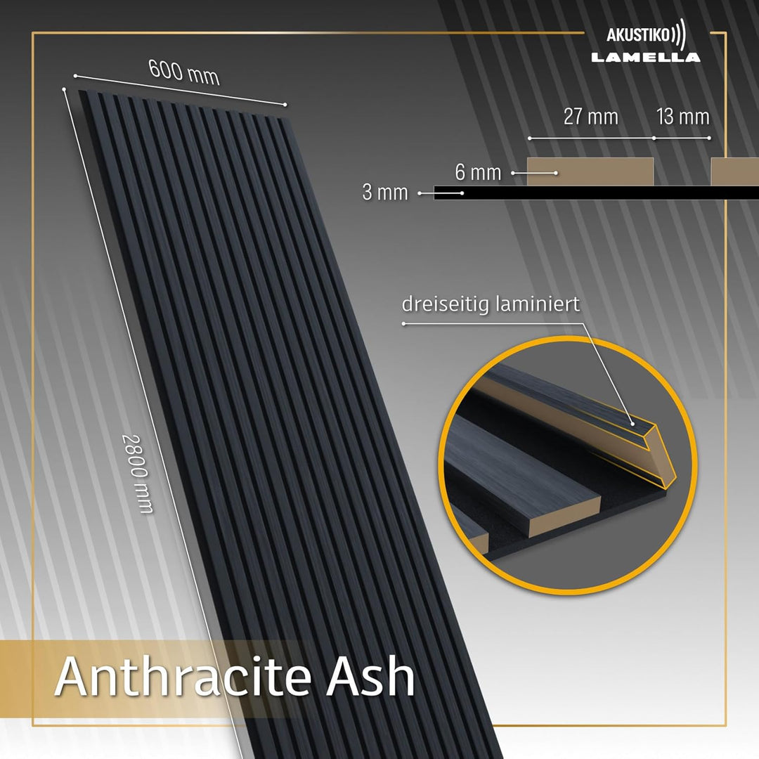 Akustiko Lamella Akustikpaneele 4 Stück 280x60cm - flexible Filz MDF Wandpaneele fugenlos - überlapp