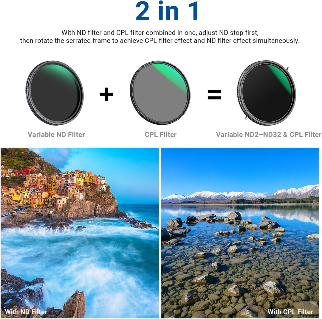 NEEWER 2 in 1 46mm Variable ND Filter ND2-ND32&amp;CPL (Zirkular Polfilter) No X Cross Variabel Graufilt