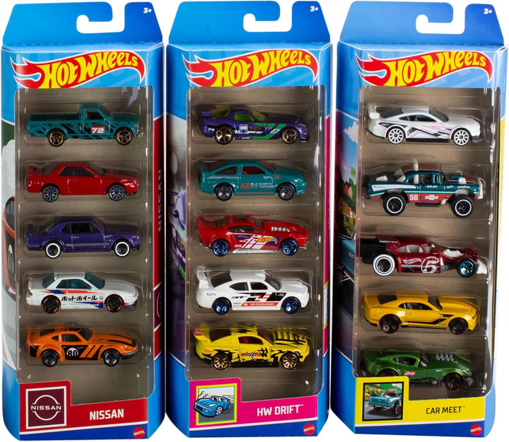 HOT WHEELS 5er-Pack-Set - 15 Spielzeugautos, 3 themenspezifische Packs, Massstab 1:64, authentische