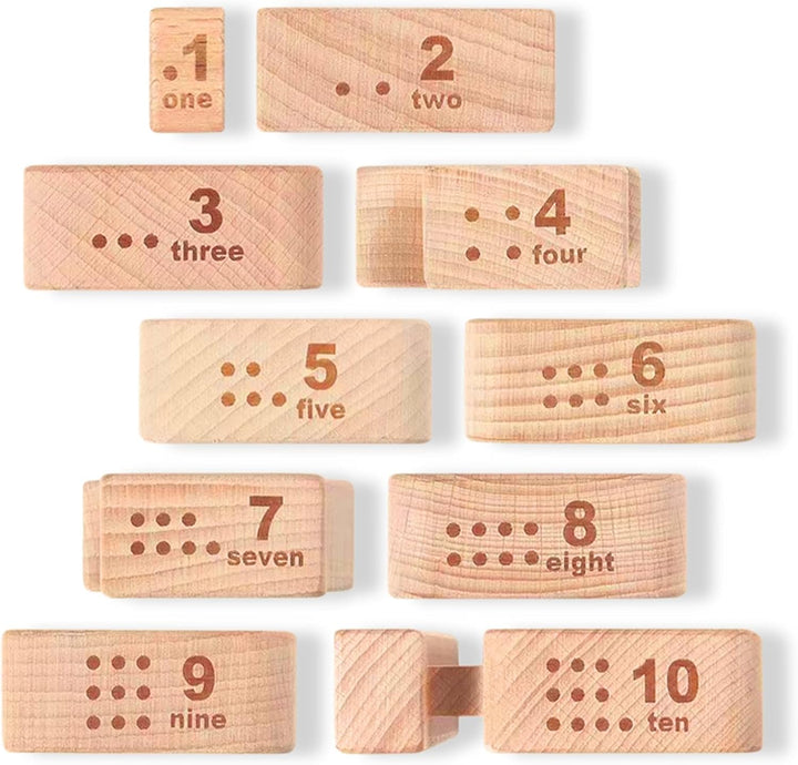 Holz Zahlbausteine, Grosse Ziffernblöcke 1-10,10 Stück Mathebausteine | Zahlenspiele für Kinder, Bil