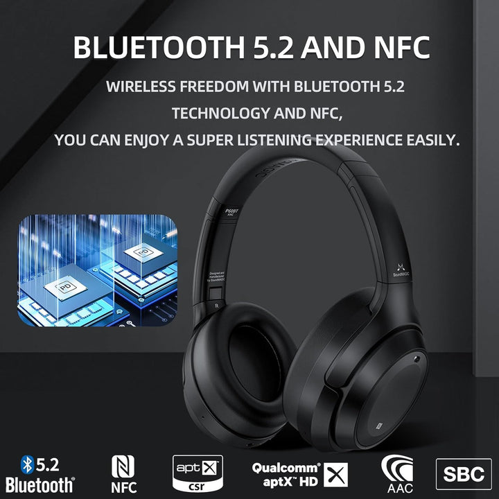 SoundMAGIC P60BT ANC Over Ear Bluetooth Headset Active Noise Cancelling Wireless Headphones with Mic