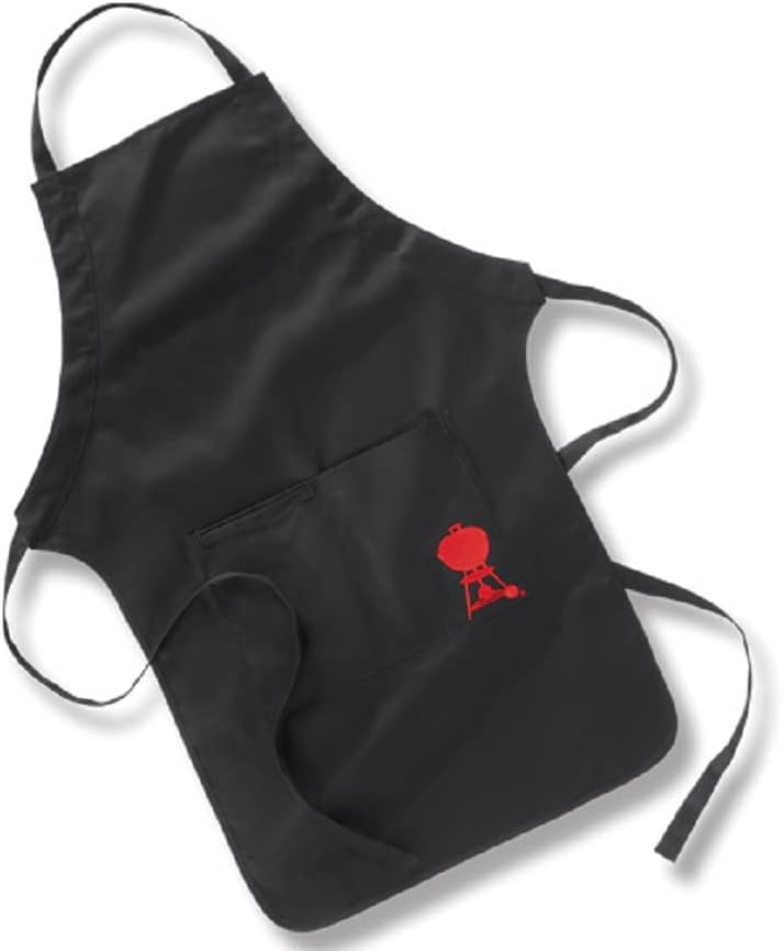 Weber 17896 Leder-Grillhandschuh, schwarz & 6474 Grillschürze, schwarz mit rotem Kettle Grill