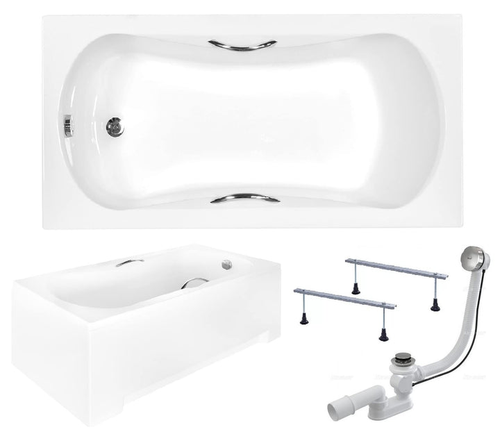 BADLAND Badewanne Original Weiss Acryl Wanne Rechteck ARIA PLUS 130x70 KOMPLETTSET SET mit Weiss Acr
