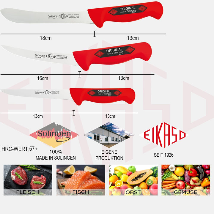EIKASO Solingen 3 Teilig Schlachtermesser Hausschlachtermesser Metzgermesser Ausbeinmesser Butcher K
