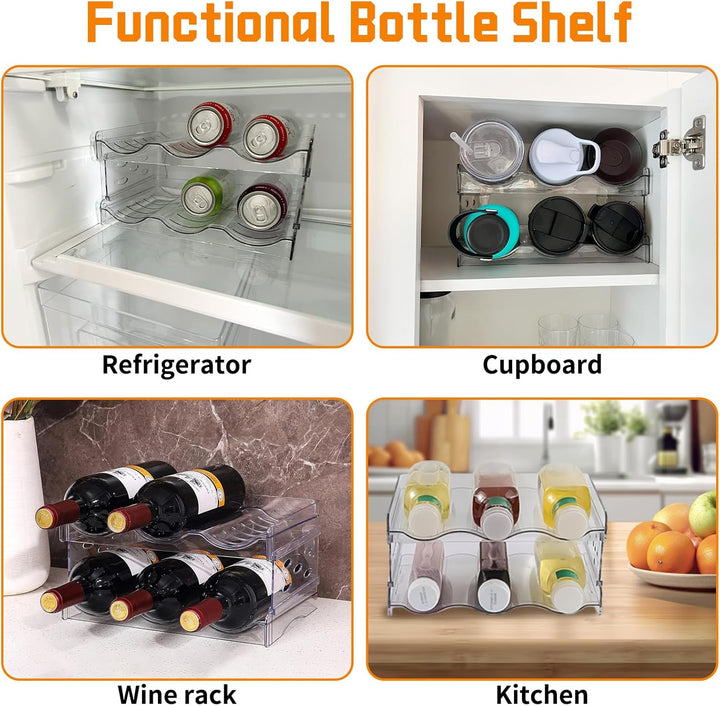 2 Ebenen Stapelbar Flaschenregal, Transparenter Weinregal, Dosenregal, Kühlschrank Organizer Flasche