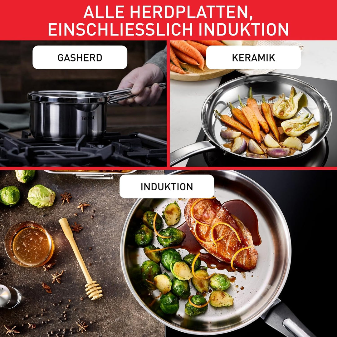 Tefal Duetto On Pfannen-Set, 3-tlg. 20/24/28 cm, Go Ceram keramische Antihaftbeschichtung, Thermo-Si