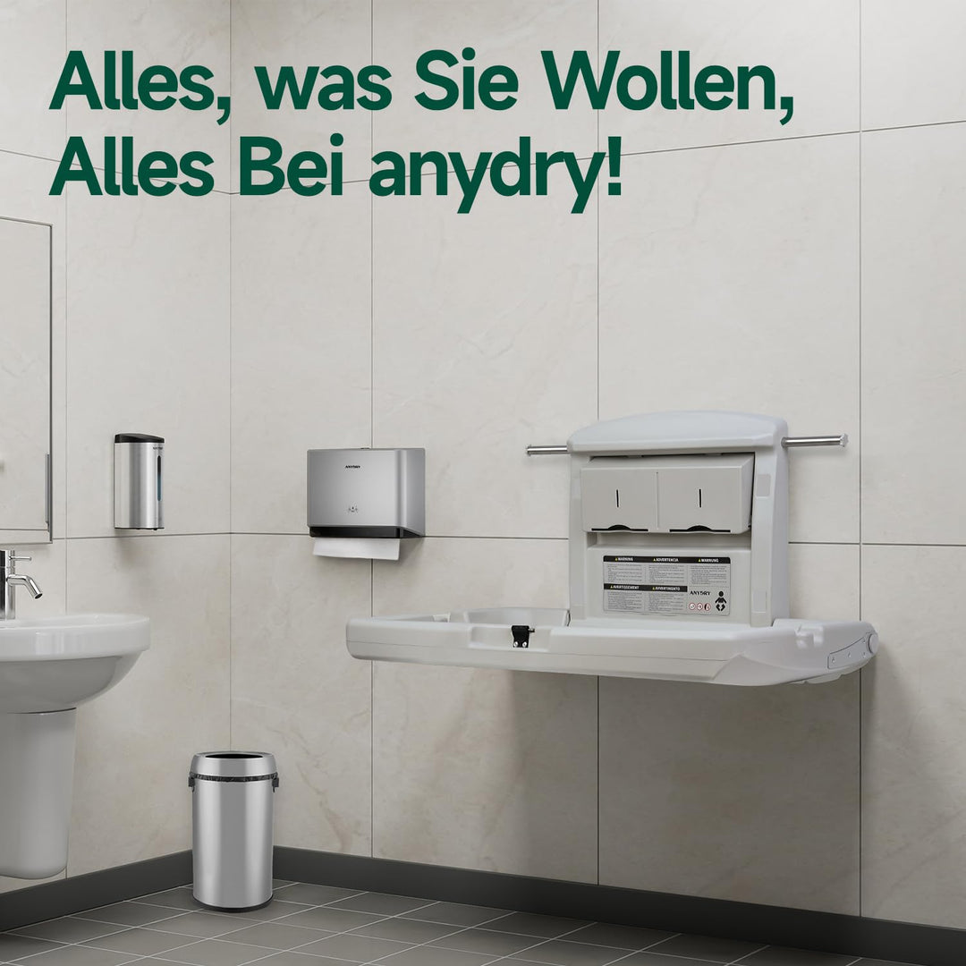 anydry Strapazierfähige Wickelstation zur Wandmontage, schwere Ausführung mit Sicherheitsgurten, zus