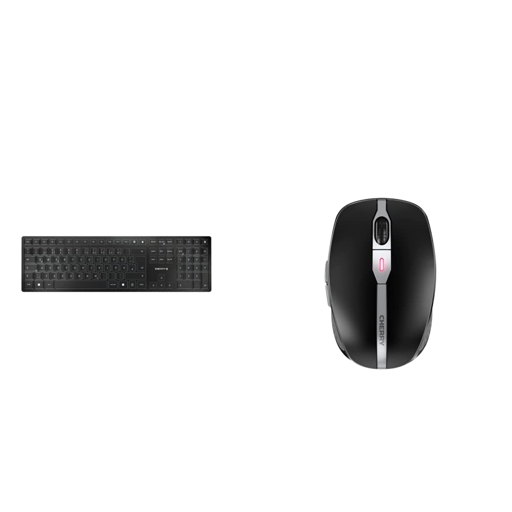 CHERRY KW 9100 Slim, kabellose Tastatur, Deutsches Layout,schwarz Silber & MW 9100, kabellose und wi