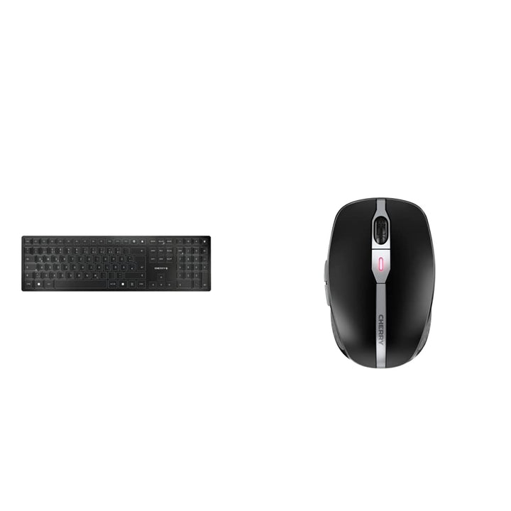CHERRY KW 9100 Slim, kabellose Tastatur, Deutsches Layout,schwarz Silber & MW 9100, kabellose und wi