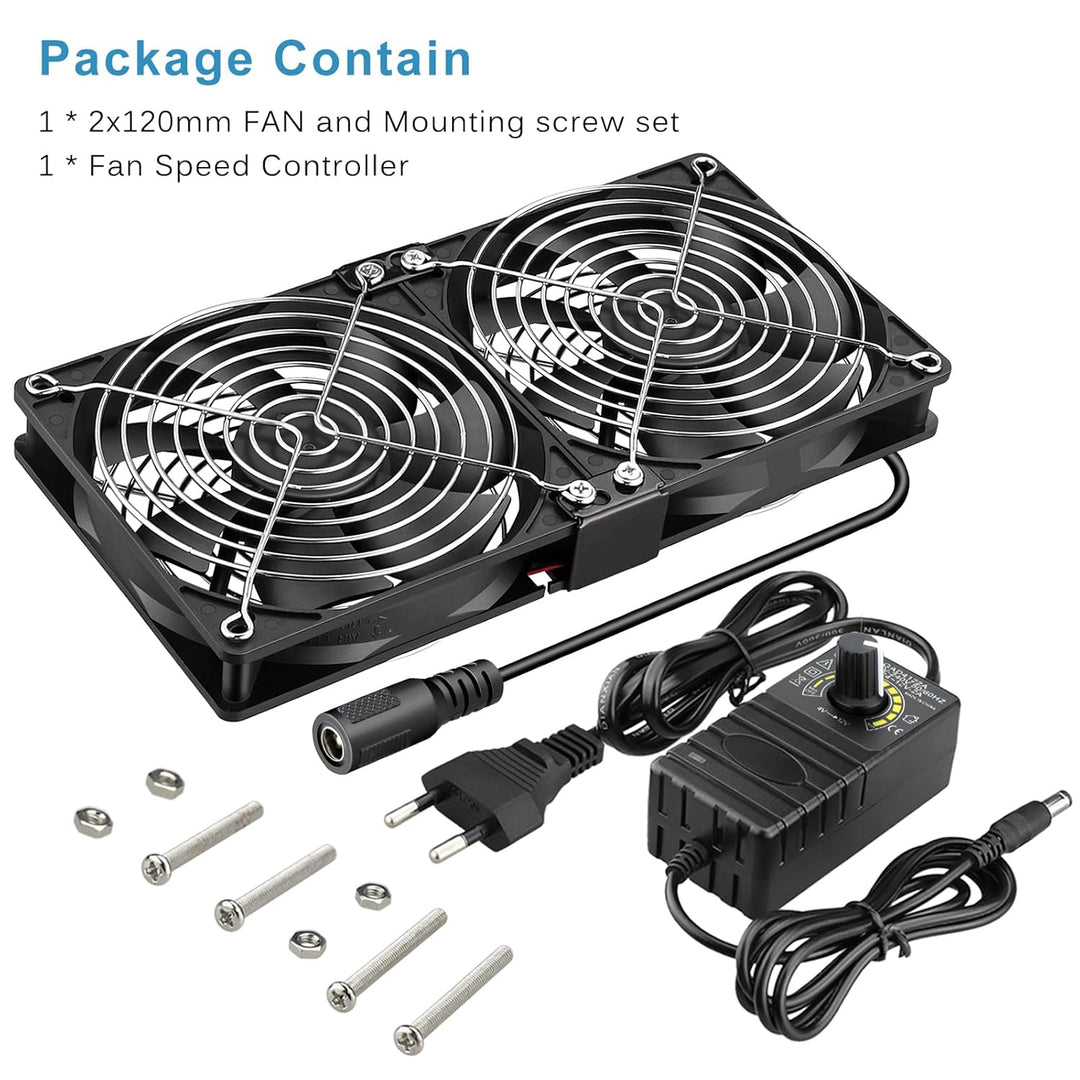 GDSTIME Gehäuselüfter 240mm 230V Dual Lüfter 2 x 120mm PC Lüfter 230V PC Ventilator 240mm mit DC 4V