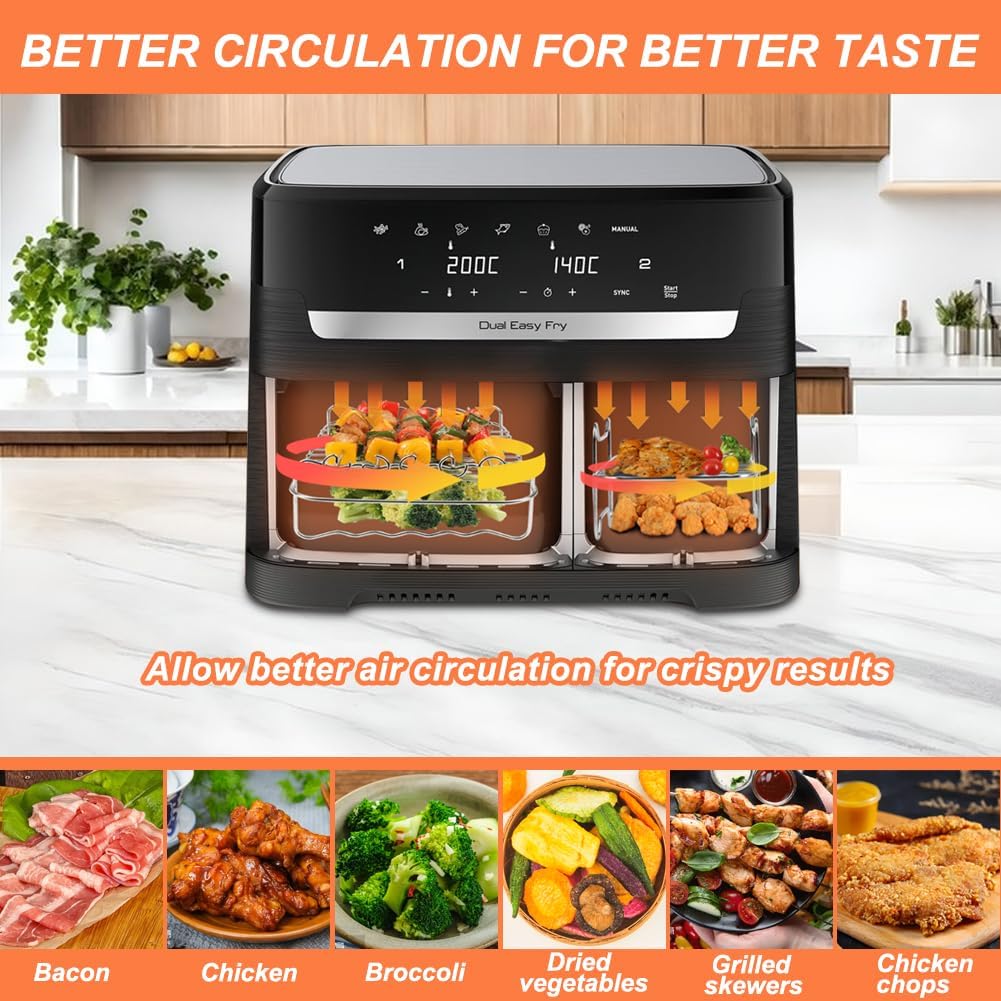 BYKITCHEN Heissluftfritteuse Zubehör für Philips Dual Basket 3000-Serie, 9L/Tefal 5,2/3,1 L Easy Fry