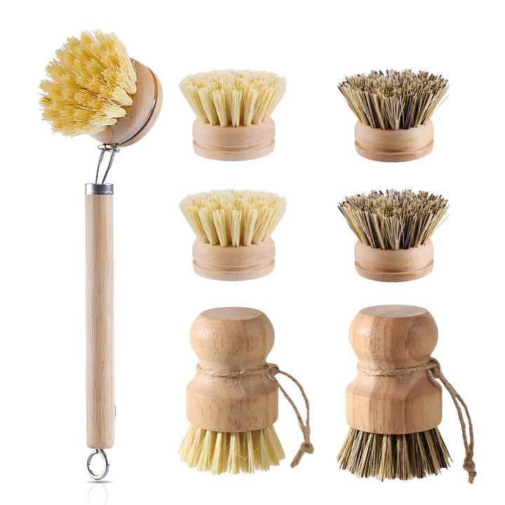 Spülbürste, 7er Set Spülbürste Holz, Gemüsebürste, Pilzbürste, Scheuerbürste, Küchenbürste, Spülbürs