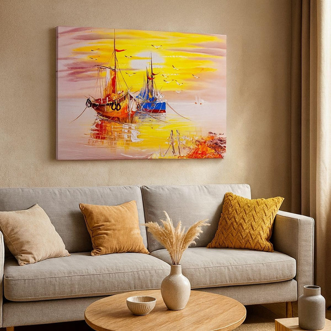 ARTTOR Bilder auf Leinwand Boote Sonne Meer Reisen Leinwandbild 70x50cm Wandbilder Dekoration Wohnzi