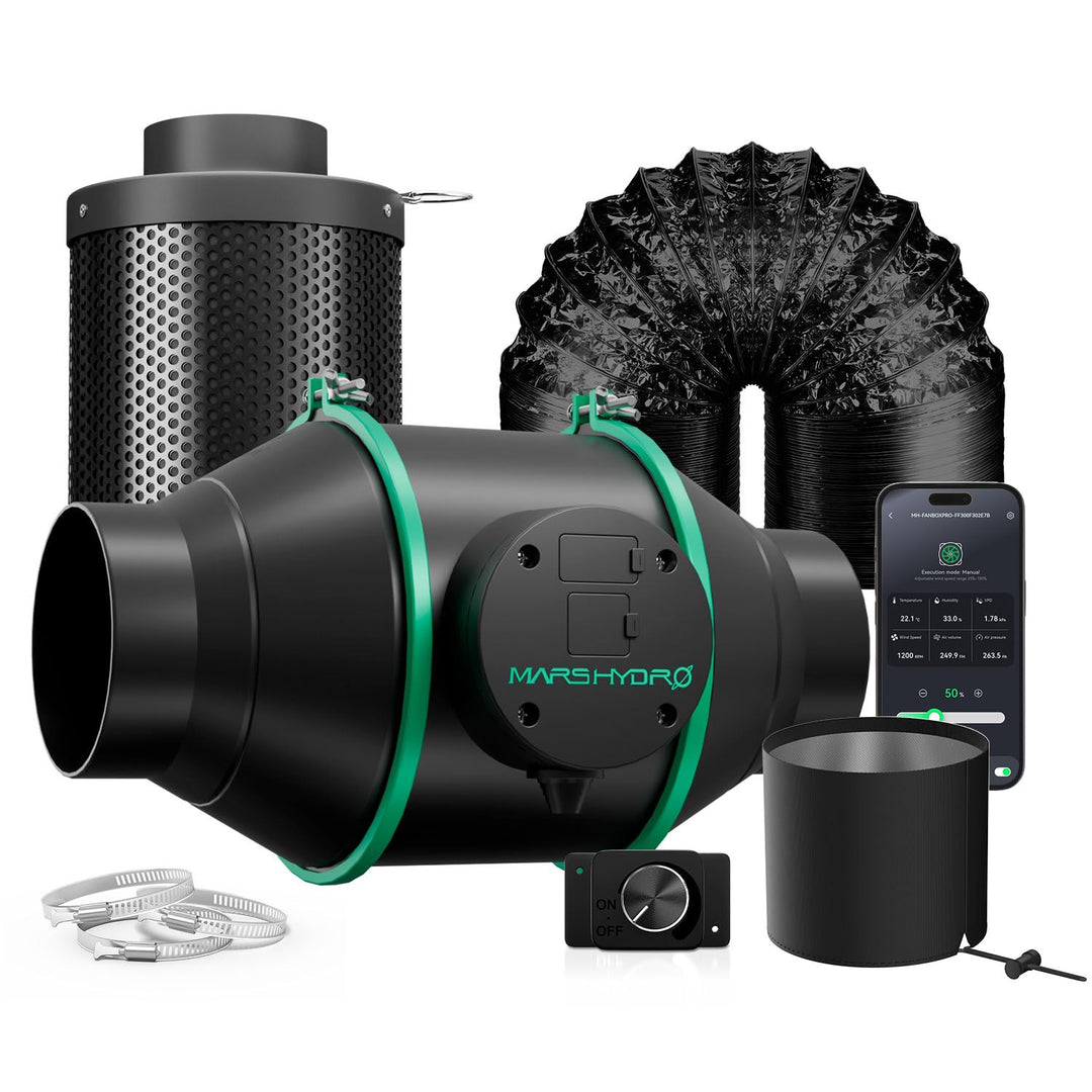 MARS HYDRO iFresh 10.2 cm Smart Inline Fan Combo mit variablem Geschwindigkeitsregler, Temperatur- u