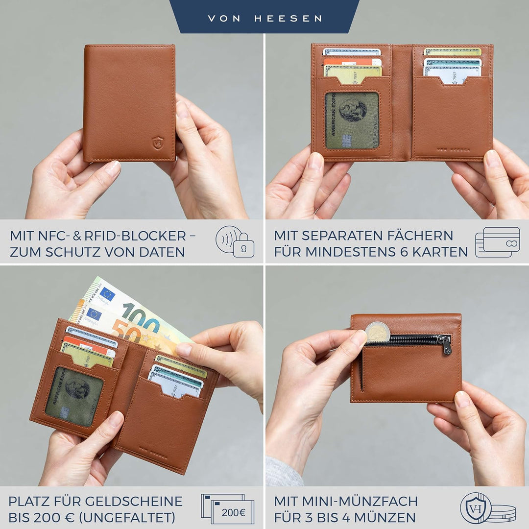 VON HEESEN Leder Geldbörse Herren mit Münzfach & RFID Schutz I Echtleder Geldbeutel für Männer & Dam