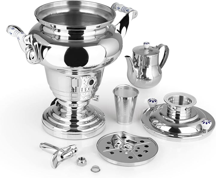 BEEM ROYAL+ Samowar - 15 l | Edelstahl | Türkischer Teekocher elektrisch | 3000 W| 2 l Edelstahl-Tee