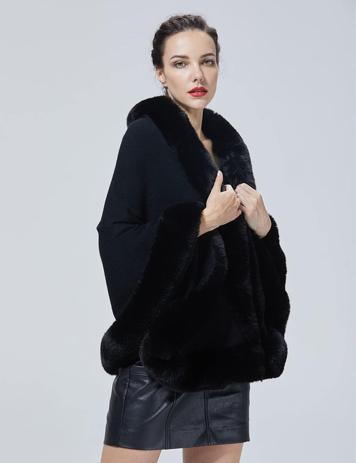BEAUTELICATE Kunstpelz Stola Schal Damen Strick Bolero Poncho Cape für Hochzeit Abendkleid Braut Fra