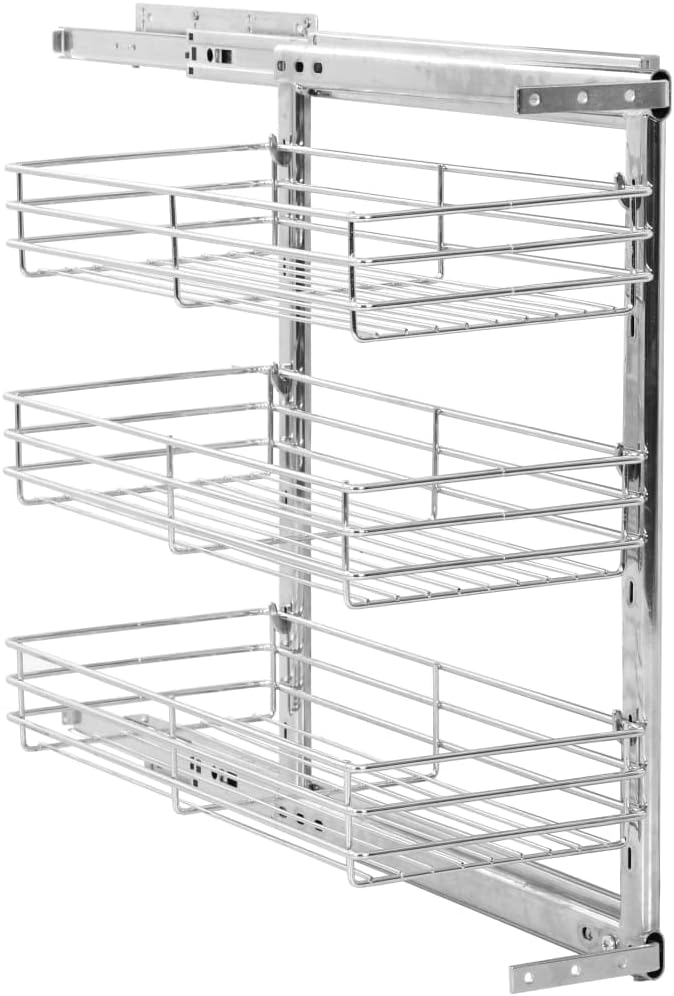 INLIFE 3-stufiger Ausziehbarer Küchen-Drahtkorb Silbern 47x25x56 cm,6.7kg,50969