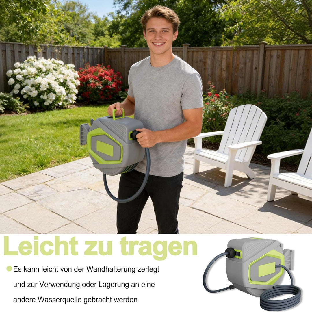 ACXIN Schlauchtrommel Wasser 30 m, Gartenschlauch Trommel mit 10‑Funktions Sprühdüse, Automatischer