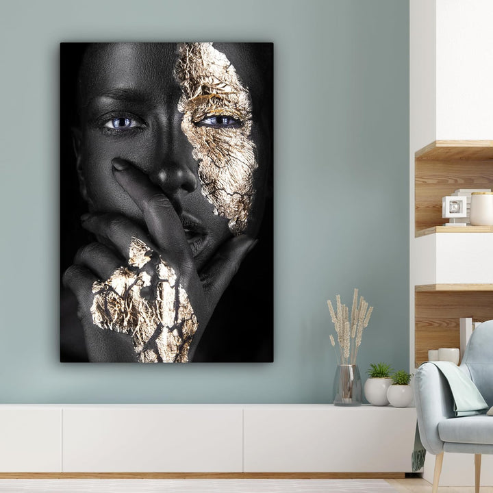 MuchoWow© Bild auf Leinwand Gross 80x120 cm XXL Schlafzimmer Bilder Wand Goldene Deko Wohnzimmer Mod