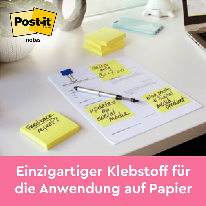 Post-it Notizen Kanariengelb, Vorteilspackung mit 24 Blöcken, 100 Blatt pro Block, 76 mm x 76 mm, Fa