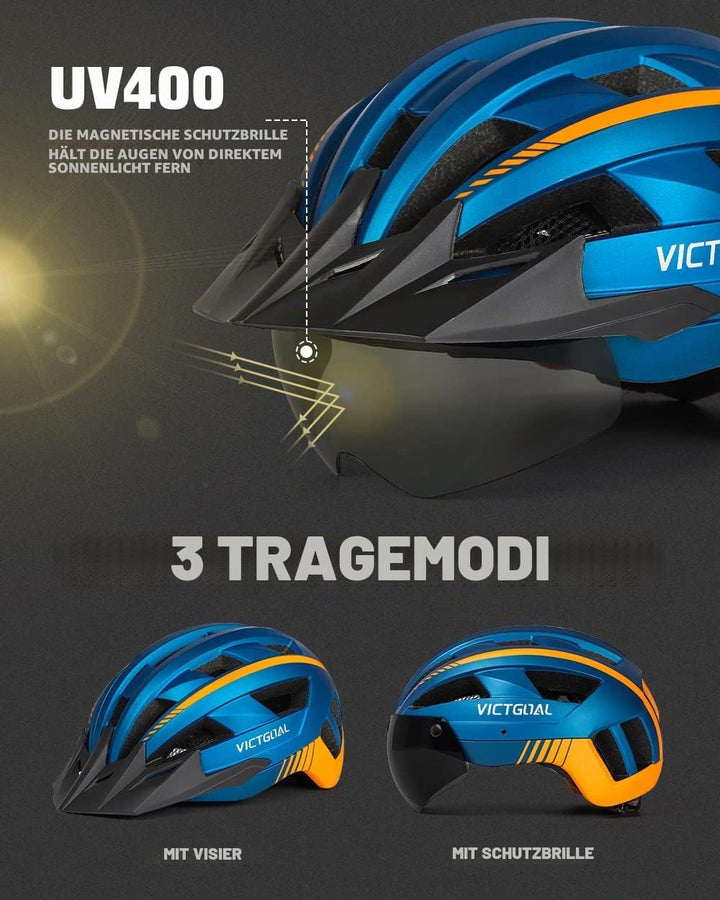 VICTGOAL Fahrradhelm Herren Damen MTB Helm mit Abnehmbarer Magnetische Schutzbrille Visier Atmungsak