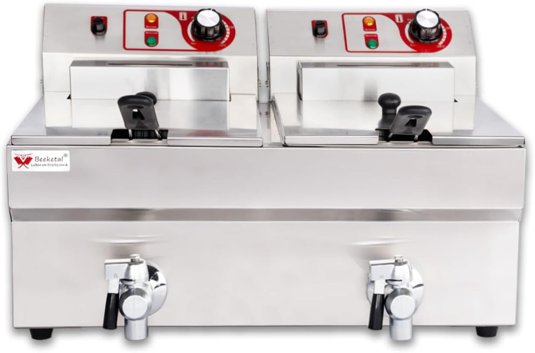 Beeketal 'BTF20B' Doppel Kaltzonen Fritteuse (2 x 9 Liter Volumen für max. 2 x 6 Liter Öl) Edelstahl