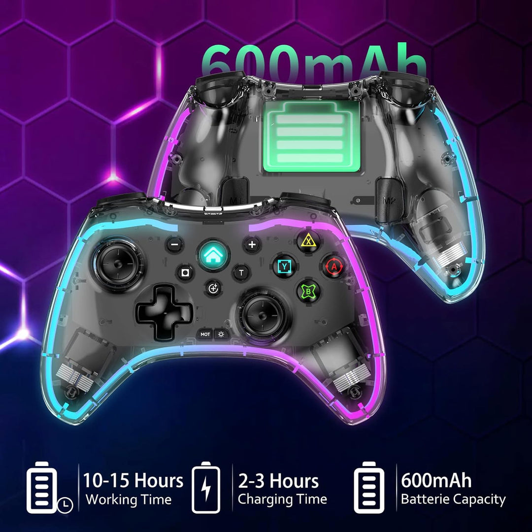 Megadream Wireless Controller für iPhone, MFi RGB Transparent Mobile Game Gamepad Joystick mit Turbo