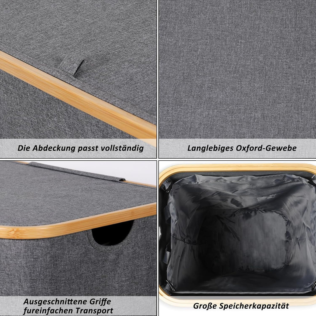 CALIYO WäSchekorb Mit Deckel 100 Liter, Wäschesammler Schmal mit Henkel und Abnehmbarem Beutel, Wäsc