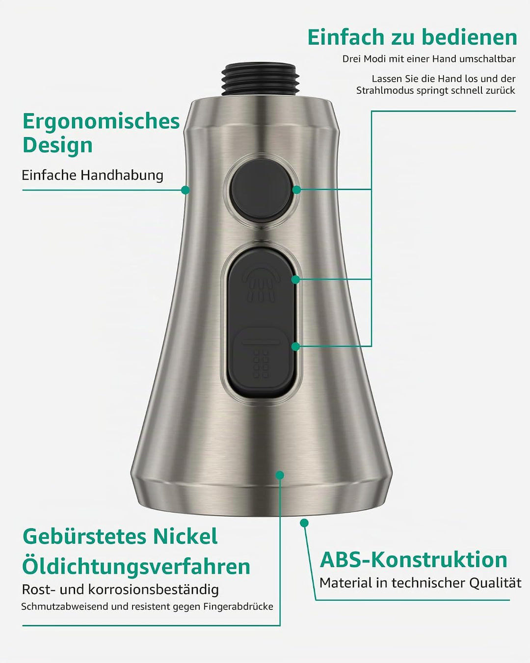 Mbillion ABS-Küchenarmaturkopf, Universal-Sprühdüse mit 3 Funktionen, mit 9 Adaptern, mattschwarz, a