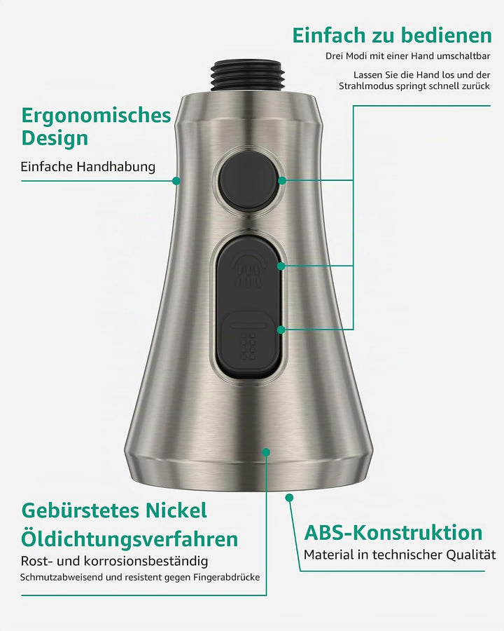 Mbillion ABS-Küchenarmaturkopf, Universal-Sprühdüse mit 3 Funktionen, mit 9 Adaptern, mattschwarz, a