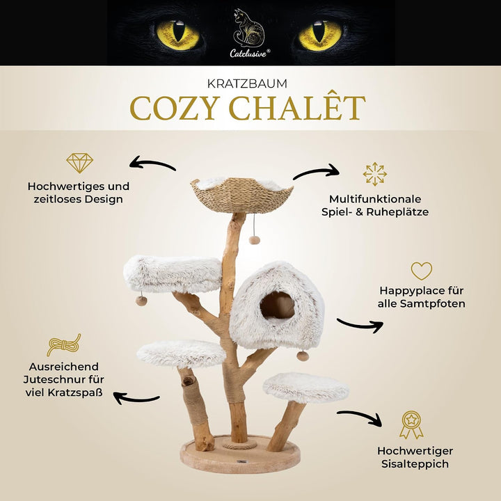 Kratzbaum Cozy Chalêt Für Wechselbare Bezüge - 128cm aus Echtholz mit Sisal, beige (Cozy Chalêt Neut