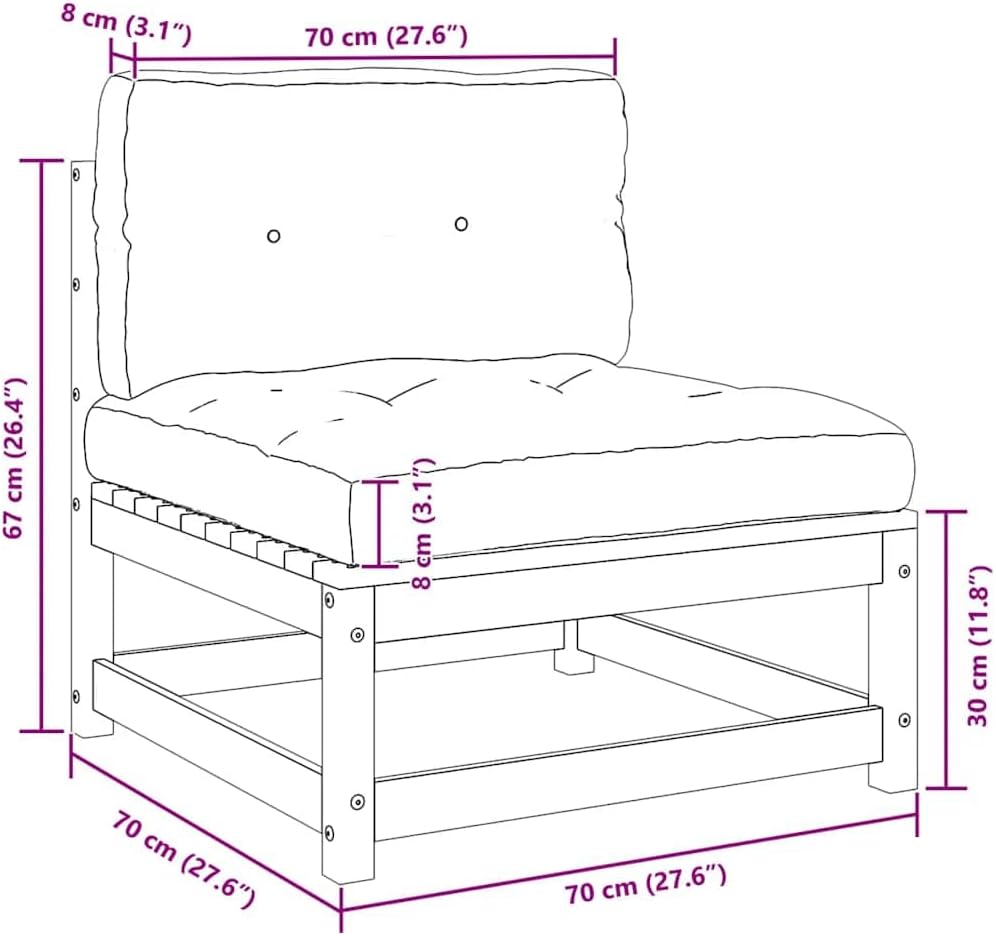 vidaXL Garten Mittelsofa mit Kissen, Modular Gartenmöbel, Sofa Lounge Sessel für Garten Terrasse Bal