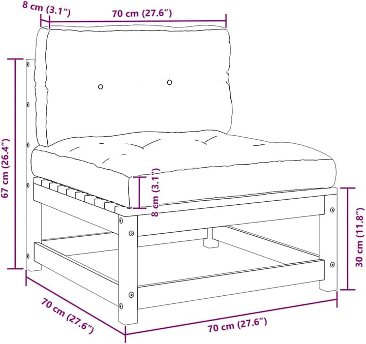vidaXL Garten Mittelsofa mit Kissen, Modular Gartenmöbel, Sofa Lounge Sessel für Garten Terrasse Bal