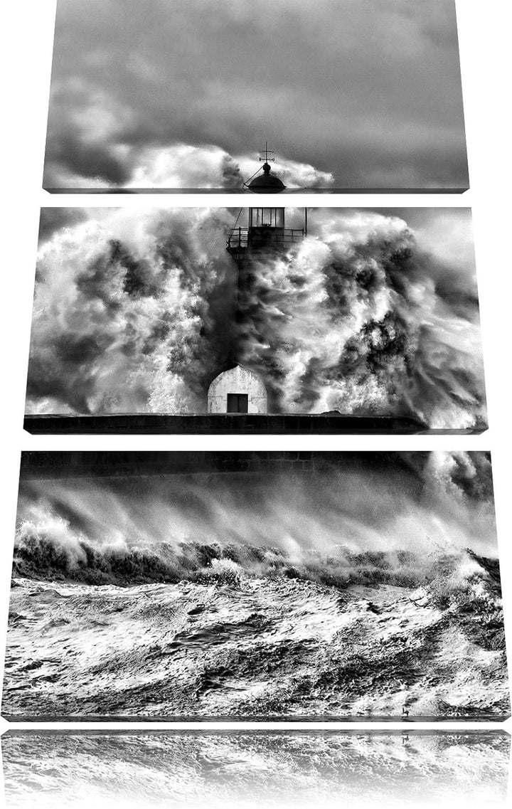 Pixxprint Leuchtturm im Sturm als Leinwandbild/Grösse: 3 Teilig (120x80 cm) cm/Wandbild/Kunstdruck/f