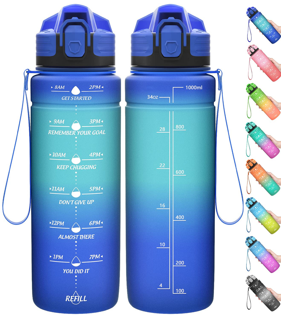 Coolfel Sport Trinkflasche 2l, 1,5l, 1l, 700ml, 500ml Trinkflasche Kinder Auslaufsicher, Motivierend