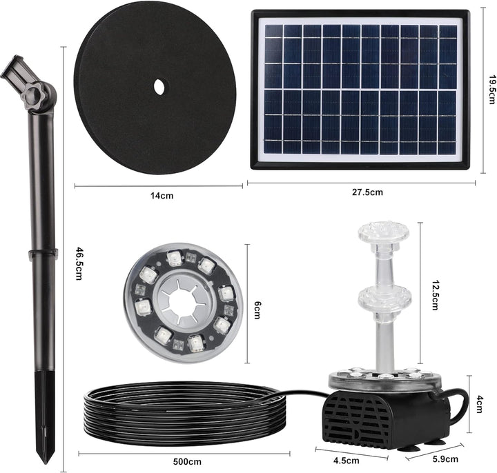 Boadw LED Solar Springbrunnen mit 7W Solar Panel Eingebaute 5000 mAh Batterie Solar Teichpumpe Solar