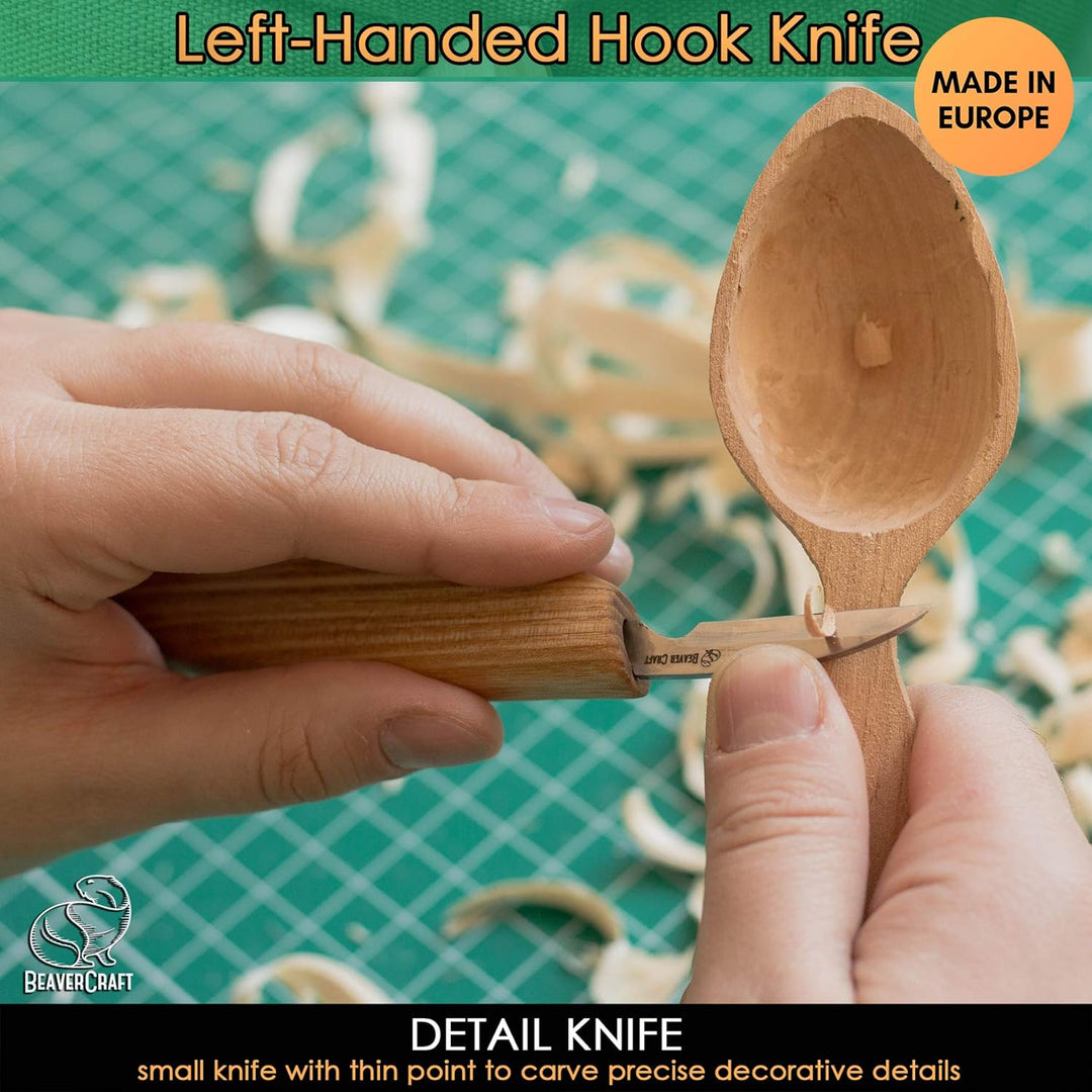 BeaverCraft S13L Holzschnitzerei Werkzeuge Set für Löffelschnitzen 3 Messer in Werkzeugsrolle Abzieh