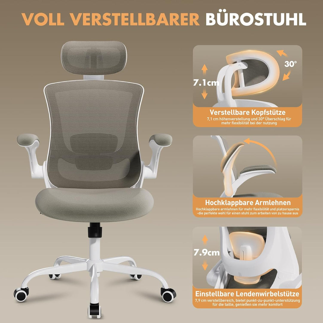 COLAMY Bürostuhl Ergonomisch, Netz-Schreibtischstuhl mit Verstellbarer Kopfstütze, Chefsessel Office