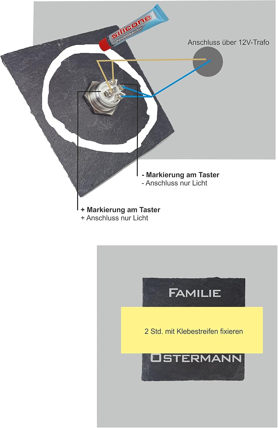 laser-diele Türklingeln – Klingelschild Schiefer – Haustürklingel – Türklingel Beleuchtet – mit LED