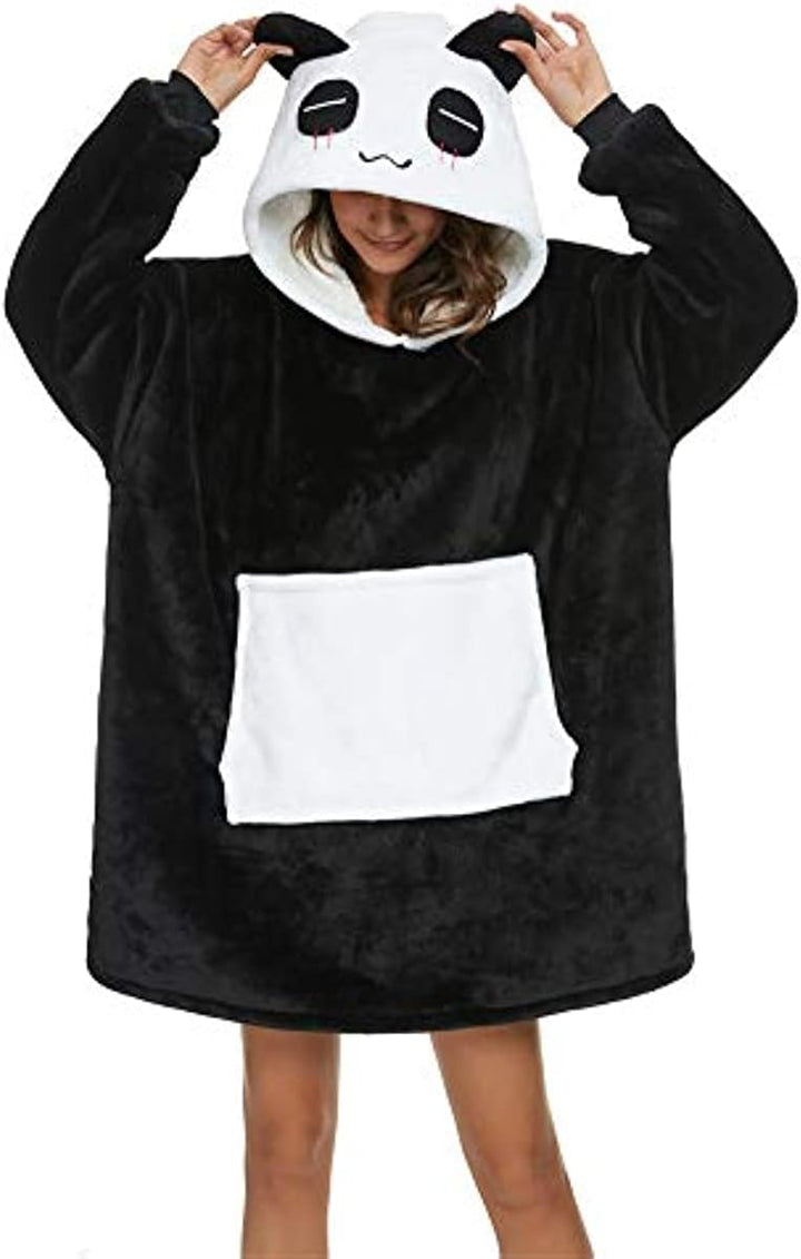 LATH.PIN Panda Übergrosse Decken-Hoodie Flanell mit Kapuze Pulloverdecke Sweatshirt Unisex Kapuzenpu