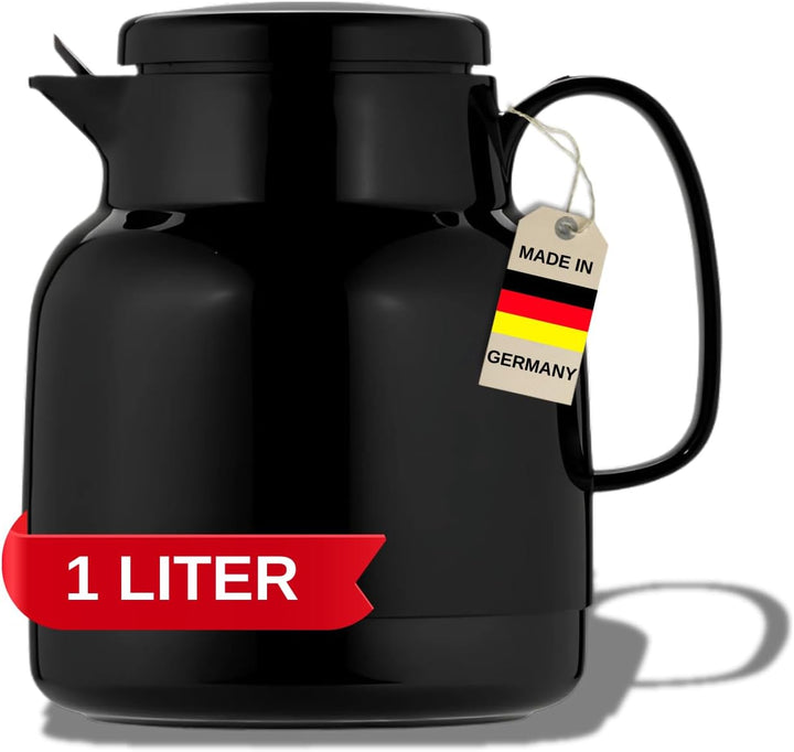 Helios Mondo Kunststoff-Isolierkanne mit Teesieb, Schwarz, 14.2 x 13.6 x 19.3 cm 14.2 x 13.6 x 19.3