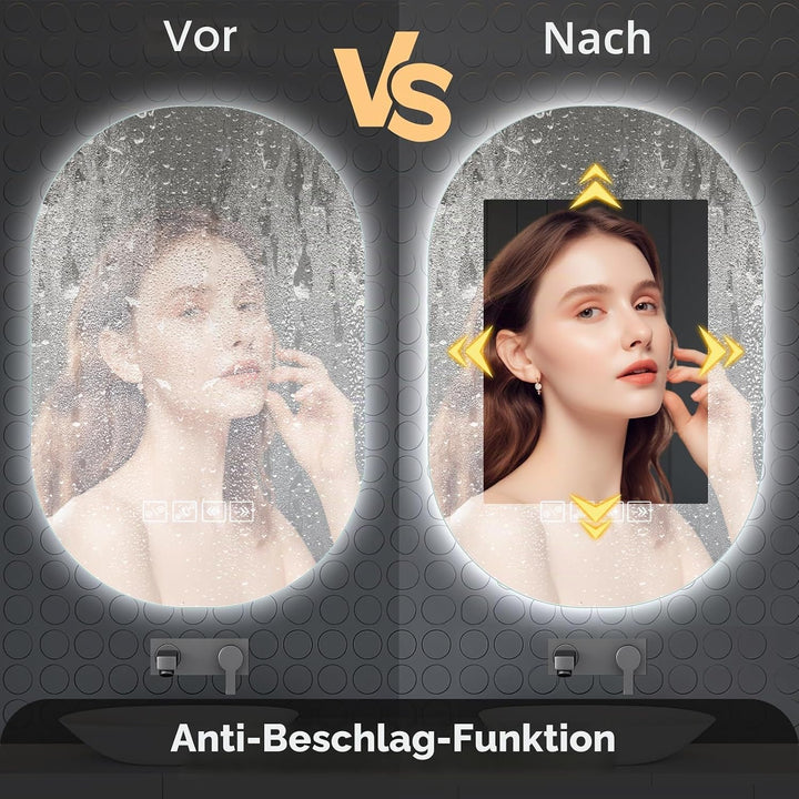 Badspiegel mit Beleuchtung mit Bluetooth Lautsprecher 50x75cm,Runden LED Badezimmerspiegel mit Entfo