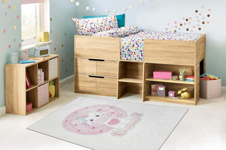 Kinderteppich Bambino Waschteppich Einhorn für Kinder Anti-Rutsch - Creme 80x150 cm 80 x 150 cm Bamb