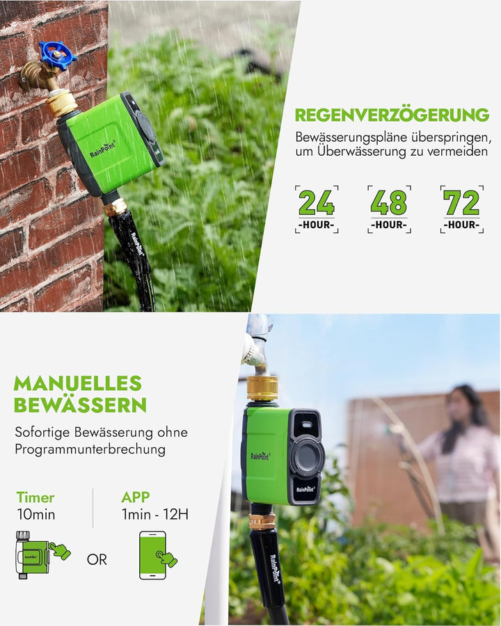 RAINPOINT Bewässerungscomputer WLAN mit Antennen-Gateway und Messingeinlass IP65 Bewässerungssteueru