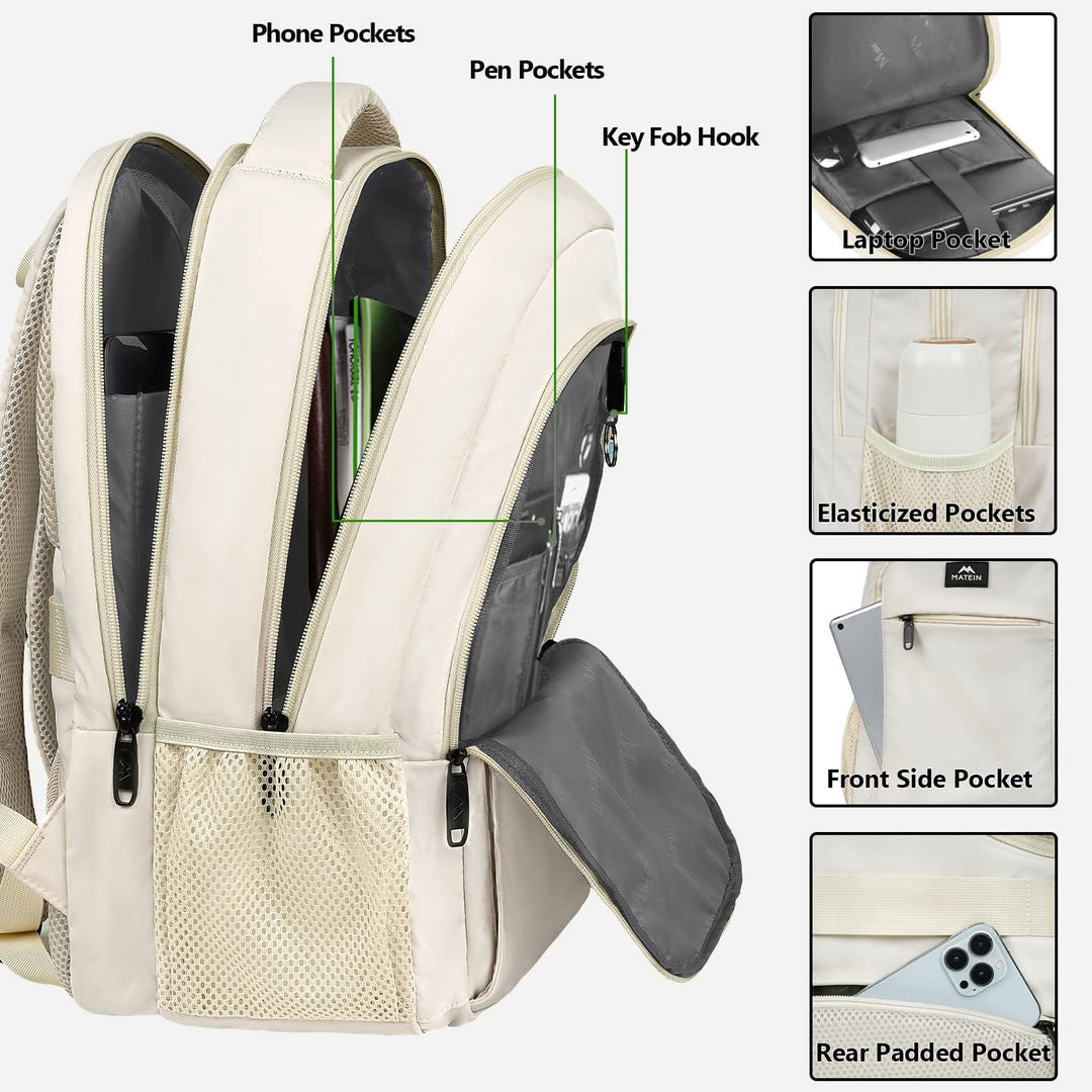MATEIN Laptop Rucksack 15,6 Zoll Notebook Arbeitsrucksack Damen Elegant mit USB Ladeanschluss und La