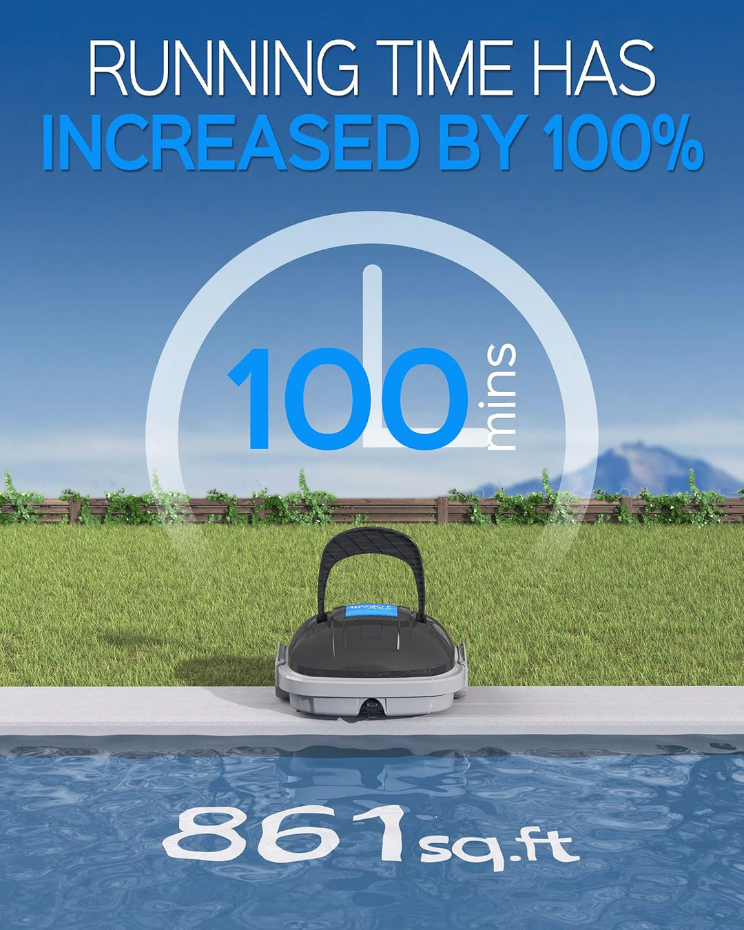 WYBOT Poolroboter Akku, Poolsauger für 100 Minuten Betriebsdauer, Auto-Parken, Starke Saugkraft, Zwe